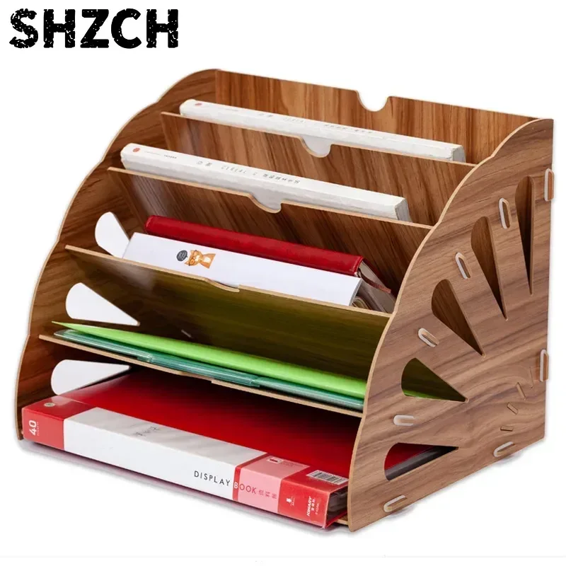 Wooden Fan Multi-layer Standing Test Paper Tray Vertical Organizer File Rack A4 Data Storage Office Stationery Binder Folder