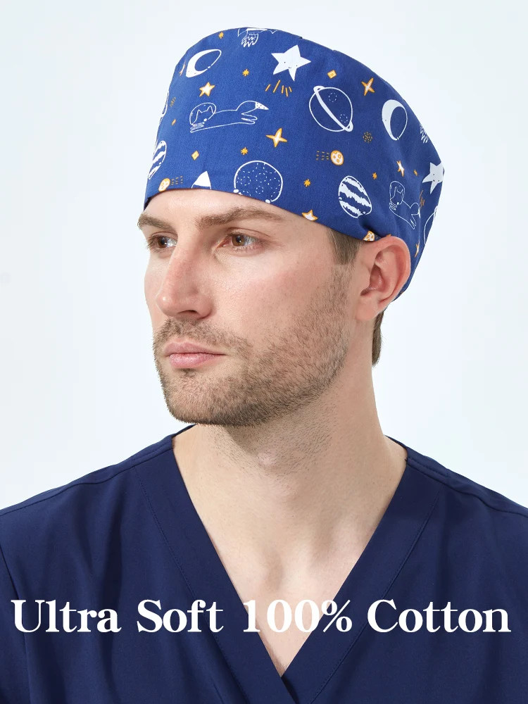 Rocket Print Scrub Caps Medical Nursing Hat for Women Men Cotton Doctors Nurses Hospital Healthcare Surgical Work Skullcaps K539