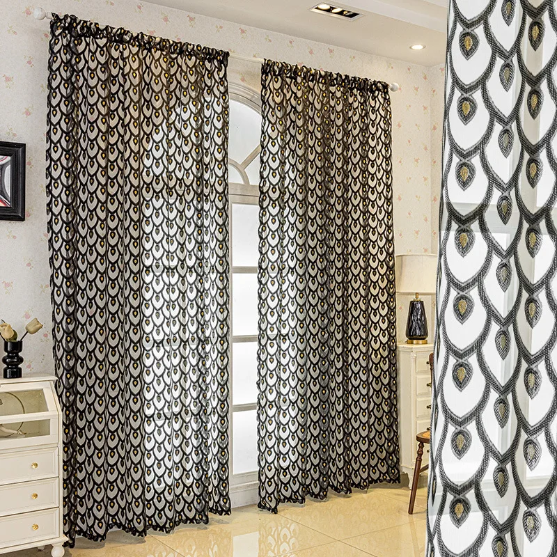 Gold Jacquard American Gauze Curtain Black Foreign Trade Finished Window Screen Living Room Bedroom