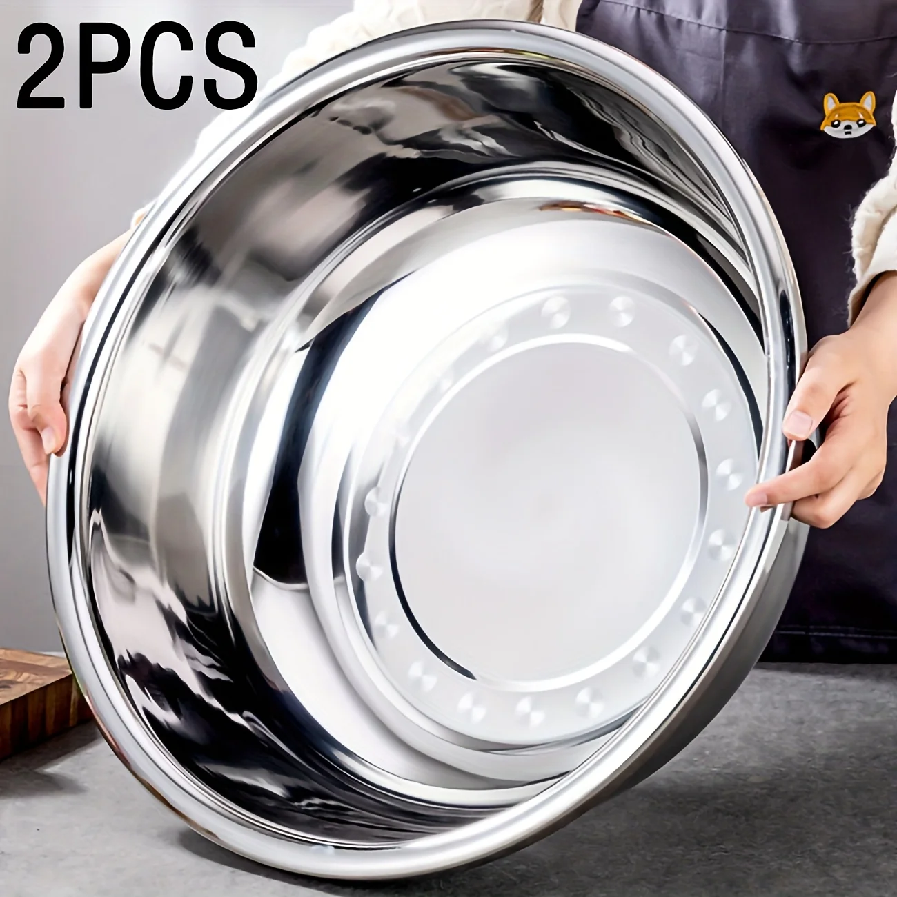 2-Piece Stainless Steel Heavy-Duty Kitchen Bowls, Multi-Functional Commercial/home Use Mixing Bowl, Extra Large Size 40cm for Ba
