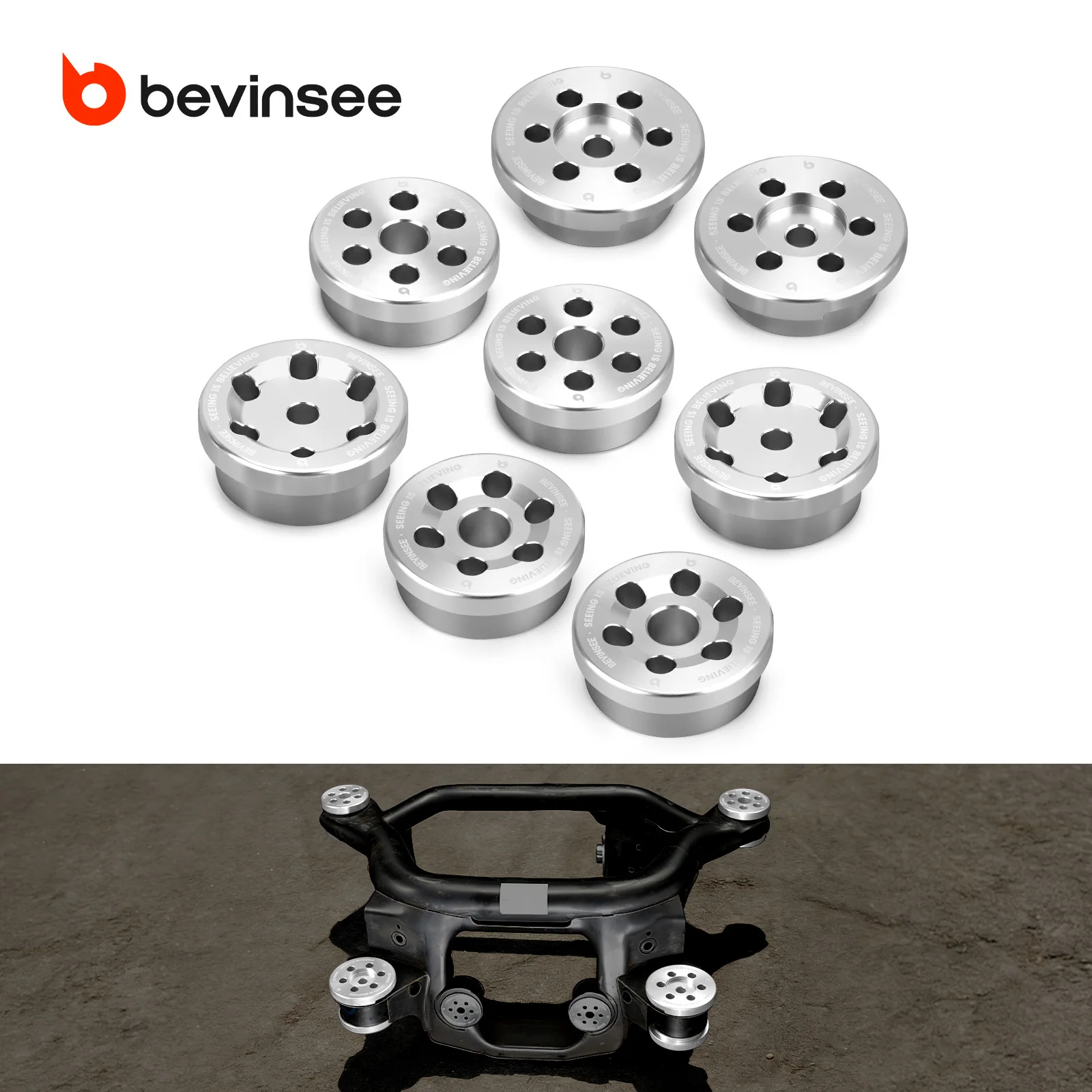 BEVINSEE Solid Billet Rear Subframe Bushings for BMW E46 1999-2006, Replace 33316770783/33316770784/33316770781/33316757393