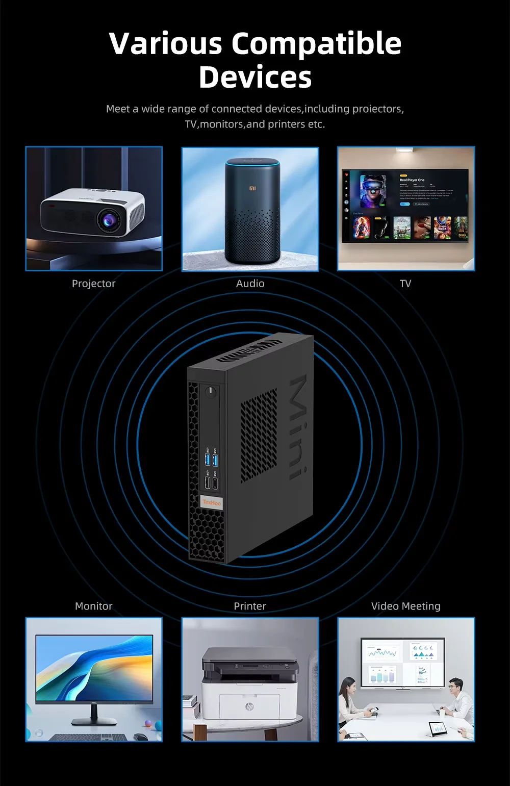 TexHoo Mini PC Intel Core I7 I5 I3 Dual Band WiFi5 BT4.2 RAM 8GB SSD SATA 256G 512GB Desktop 특가 미니pc Gaming Computer 8USB ports