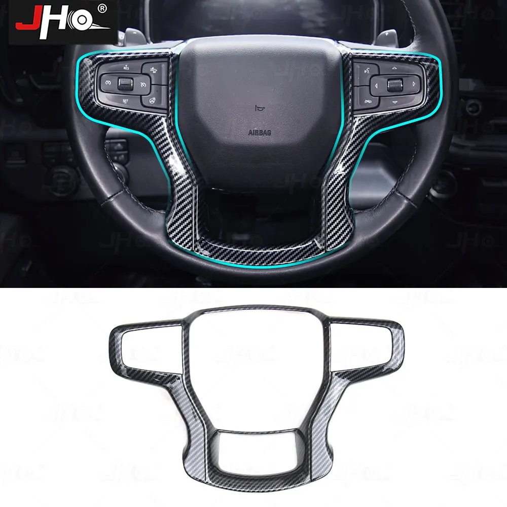 

JHO ABS Carbon Grain Steering Wheel Cover Protective Trim for 2019-2024 Chevy Silverado & GMC-SIERRA Interior Accessories