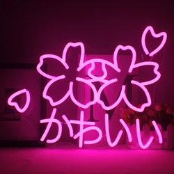 Sakura Flower Kawaii Neon Sign LED Lights Room Decor USB Powered Bedroom Home Party Bar Shop Wedding Kids Room Game Room Decor