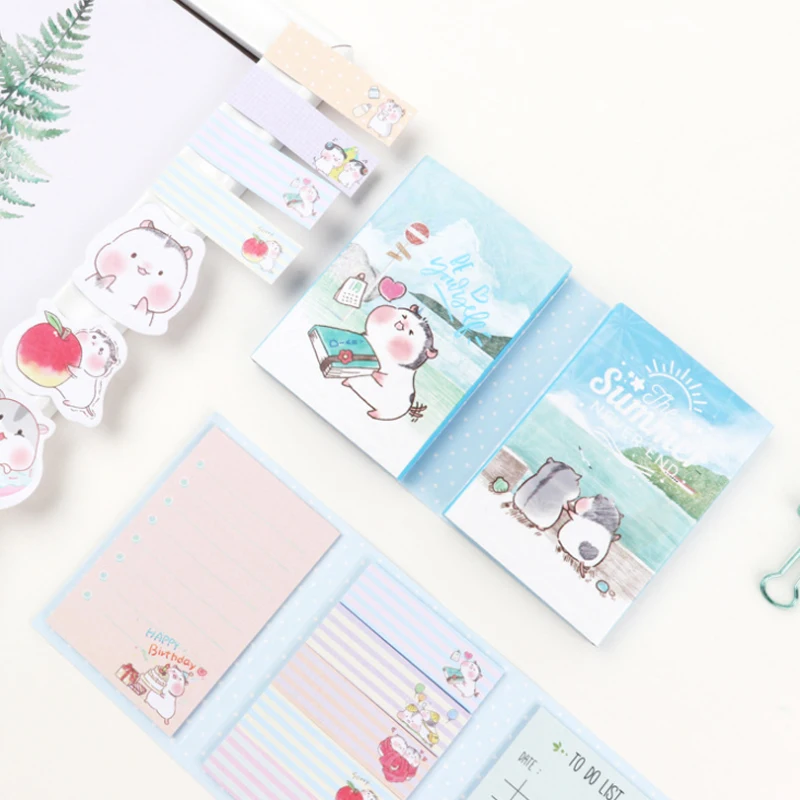 1book Kawaii Animals Melody 6 Folding Memo Pad Sticky Notes Hamster Memo Notepad Bookmark Gift Stationery