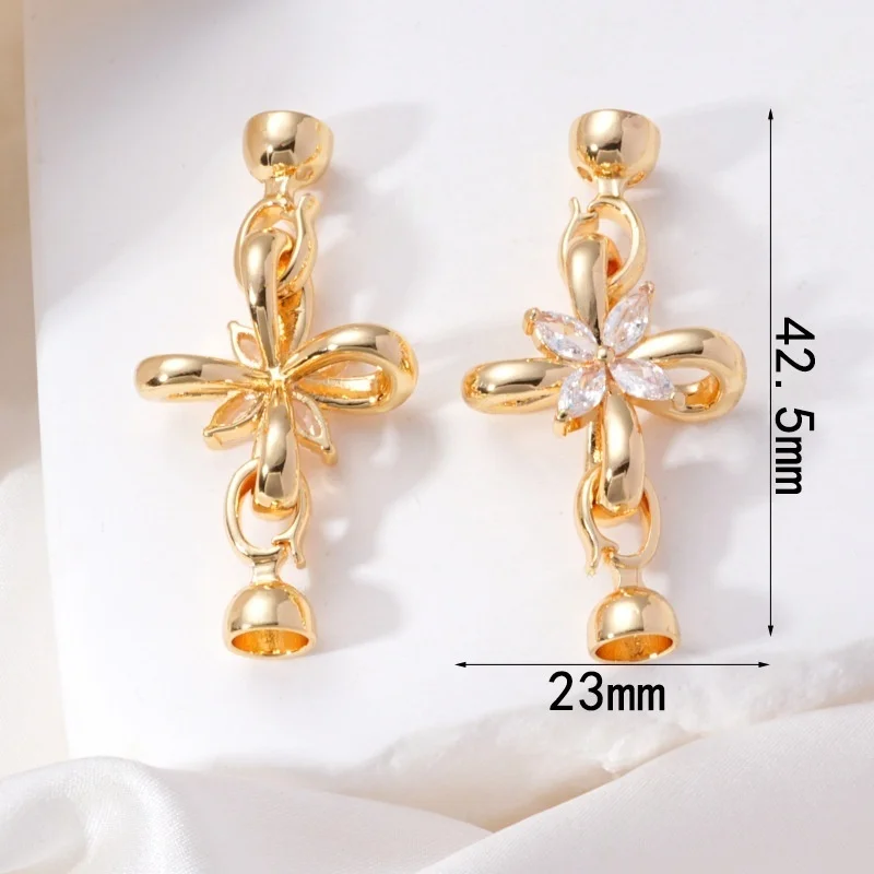 1 Piece Copper Gold-plated Zircon Petal Pearl Necklace Connection Buckle Accessories DIY Jewelry Making Materials Wholesale