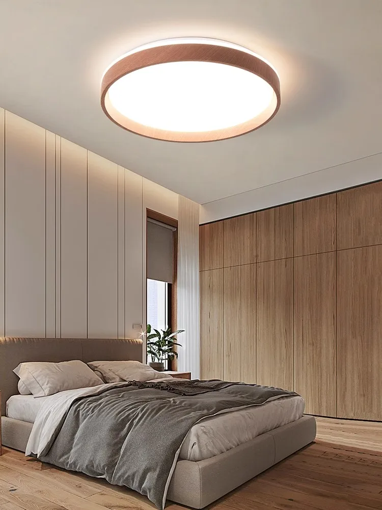 Modern Nodic Ultra-thin Walnut Wood round LED Ceiling Lamp with Full Spectrum for living room Bedroom Study room