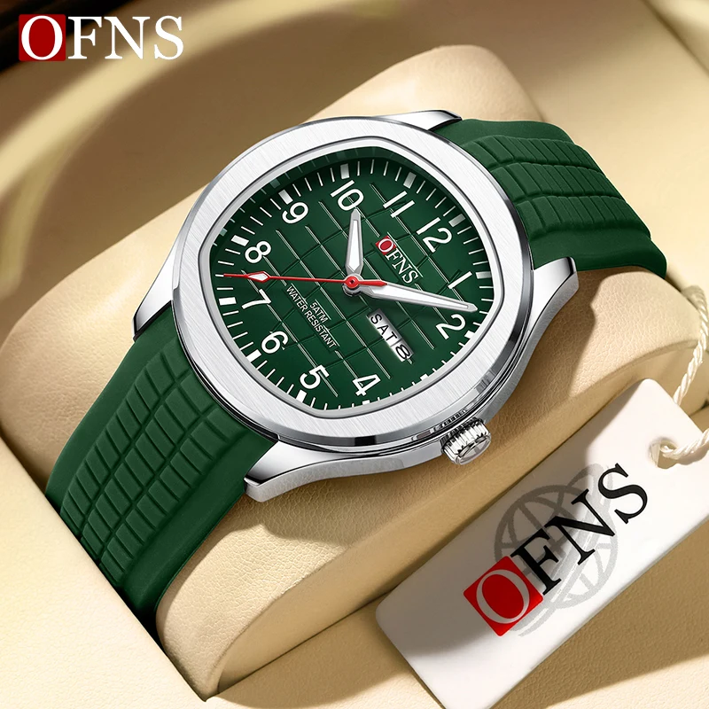 

OFNS 8018 Luxury New Military Men's Silicone Quartz Watches Sports Waterproof Watch Date Week Quartz Men's Wristwatch Relogio