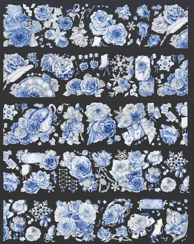 

Блестящая лента васи для домашних животных Alice Blue Rose с цветочным принтом - коллаж для планировщика, задняя карта сотового телефона, принадлежности для рукоделия своими руками