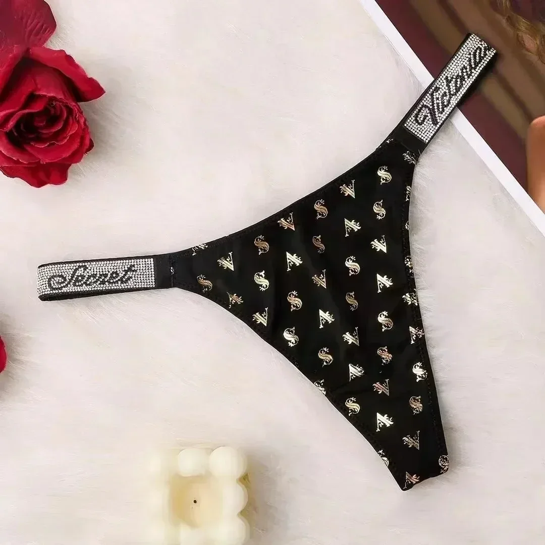 2024 Nieuwe Fitness T Back Letter Glitter Bling Riem G-String Strass High-End Damesbroek Thong Стринги Женские