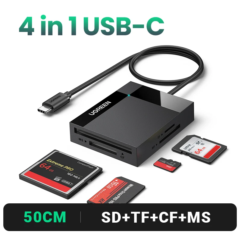 6-in-1 Geheugenkaartlezer – USB 3.0 & USB-C, Voor SD, Micro SD, MS, CF, Superplat En Draagbaar 2 miniatura