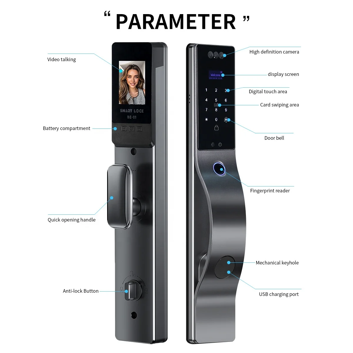 New Automatic Electronic Digital Lock Cerradura Inteligente WIFI APP Fingerprint Card 3D Face Recognition Smart Door Lock