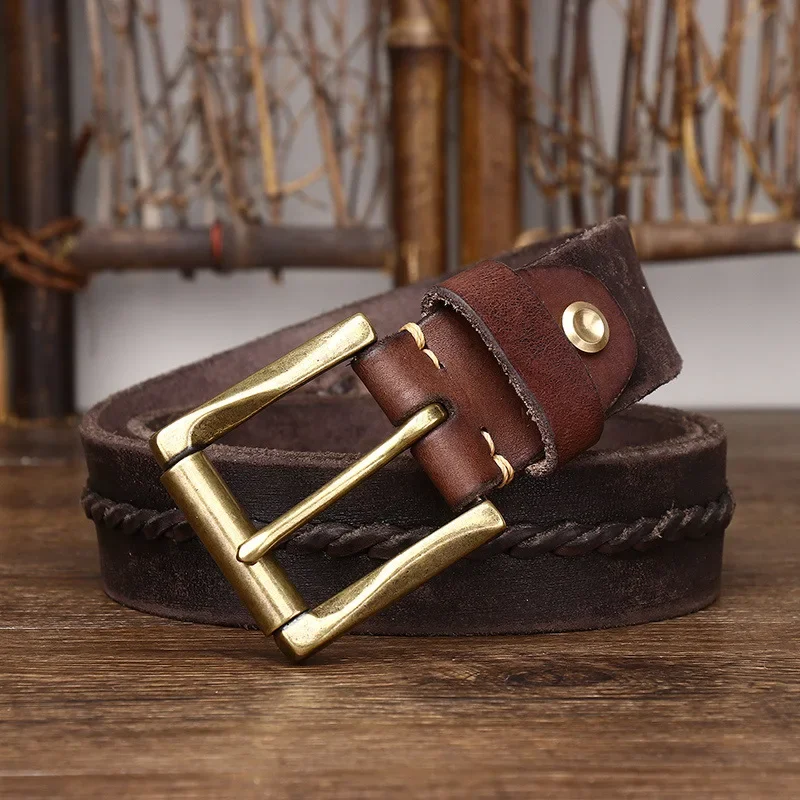 

3.8cmMen's Vintage Cowskin Leather Belt with Pin Buckle