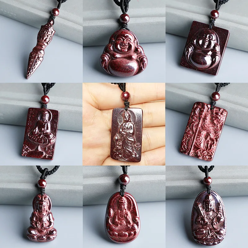 

Natural Raw Mineral Cinnabar Carving Raw Mineral Cinnabar Guanyin Buddha Vajra Pestle Necklace