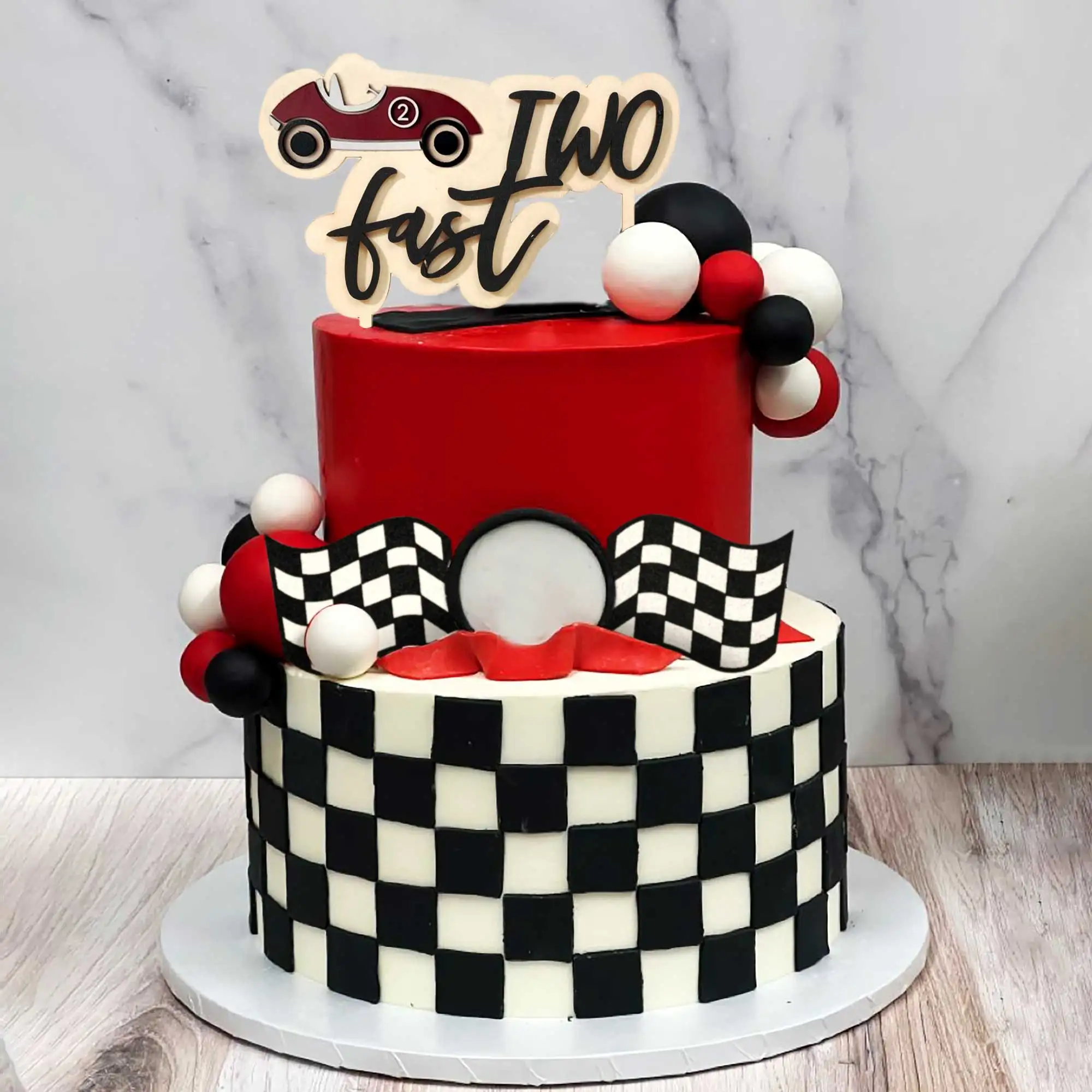 LaVenty Two Fast Cake Topper Rennwagen Geburtstagsdekorationen Partyzubehör für Rennwagen, karierte Flagge, Geburtstagsparty-Zubehör – Detail 2
