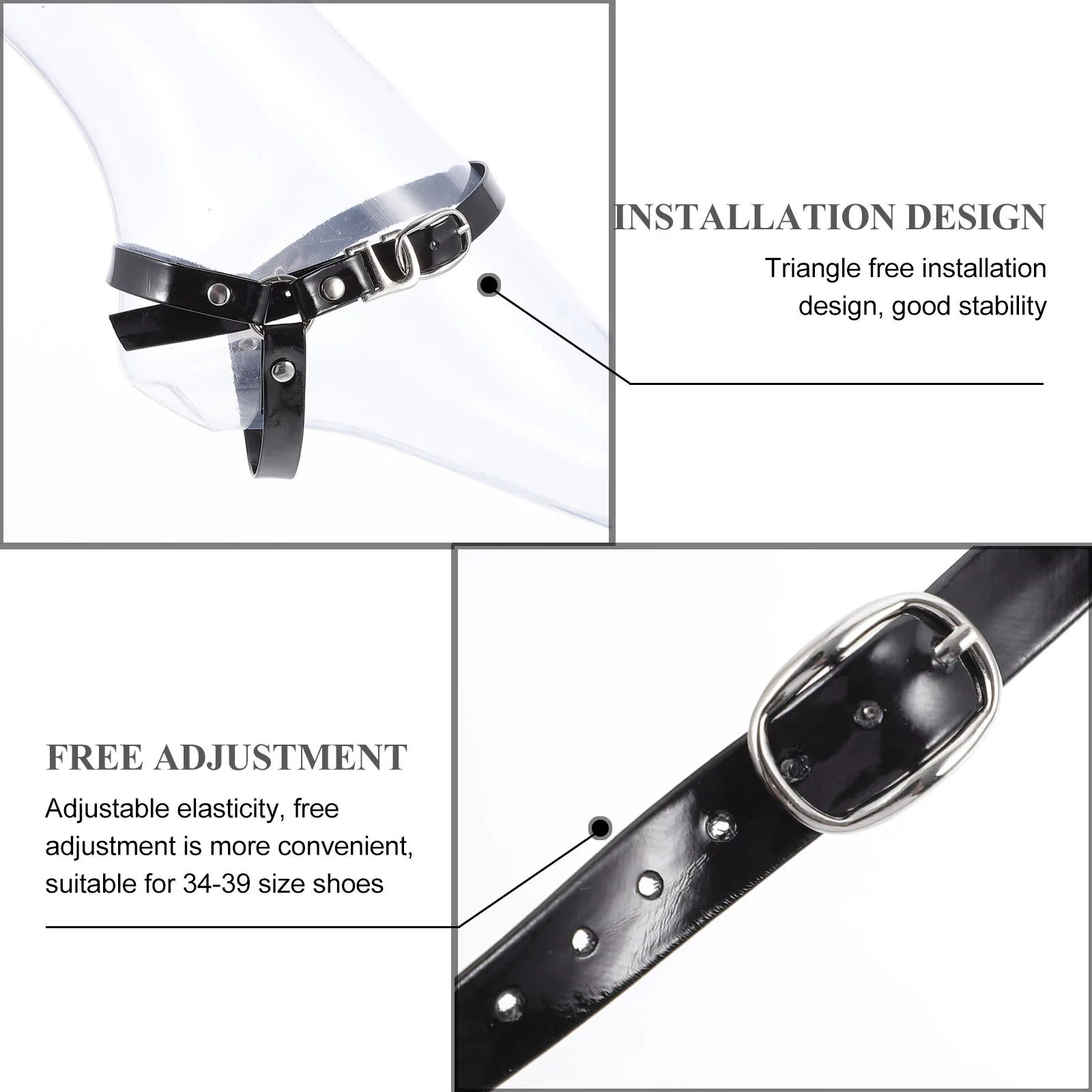 2 أزواج عالية الكعب تحديد أشرطة الحذاء قابل للتعديل بولي Triangle مثلث حزمة مشبك معدني المضادة للانزلاق أربطة الحذاء حذاء نسائي بكعب عالٍ #3