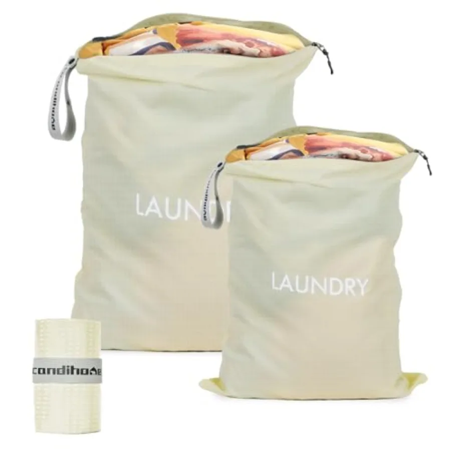 

Travel Laundry Bag 2 Pcs - Large + Medium - Foldable Waterproof Washable Wet Dry Bag for Gym Swimming Yoga and Workout Perfect