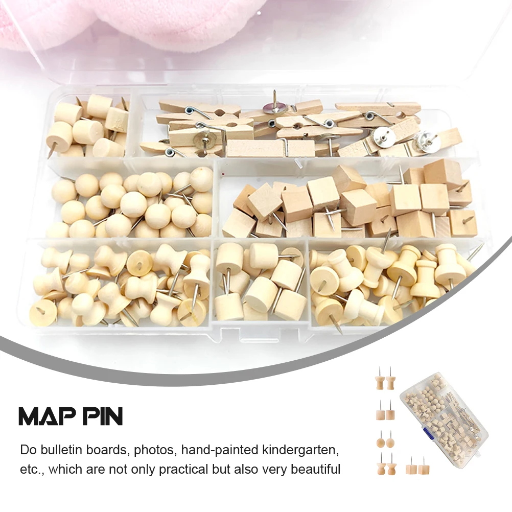 ชุดหมุดไม้ตกแต่งสำหรับติดแผนที่ แสดงรูปภาพ เอกสาร อุปกรณ์กระดานประกาศ หมุดติดซ้ำได้