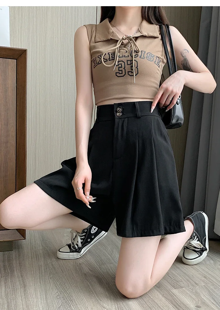 zjaiss Bauchkontrollierende, lockere, weit geschnittene Freizeit-Shorts für Damen, Sommer 2026, Neu, Hohe Taille, A-Linie, Anzug-Shorts – Detail 19