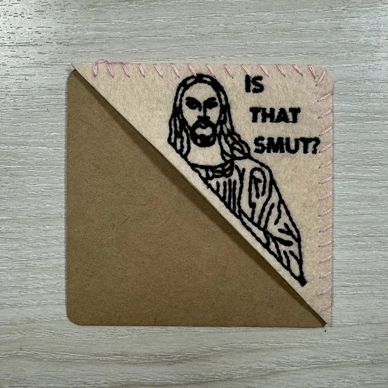 2PCS Is That Smut - Peeking Jesus - Embroidered Felt Triangle Page Stitched Corner Bookmark Book Lover Gift Easter Day