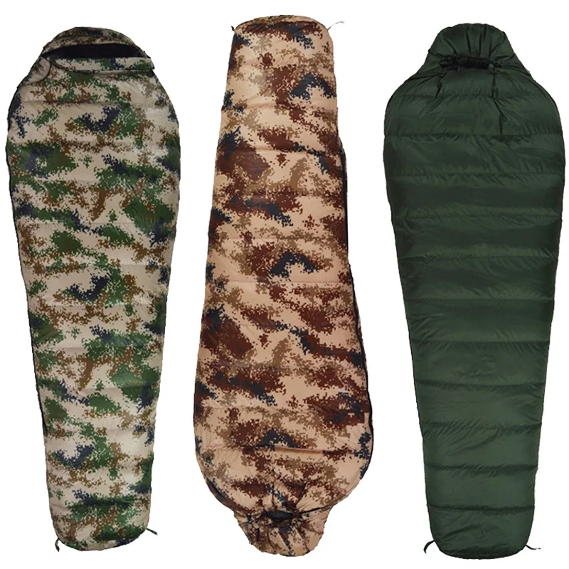 2.1M Outdoor Camping Sleeping Bag Winter Warm Duck Down Filled Mummy Sleeping Bag Thicken Comfortable Travel Hiking Accessories