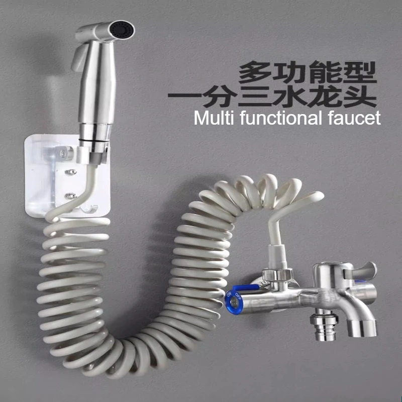 

304 Stainless Steel One In Three Out Multi-Function Faucet With Toilet Spray Gun For Home Washing Machine