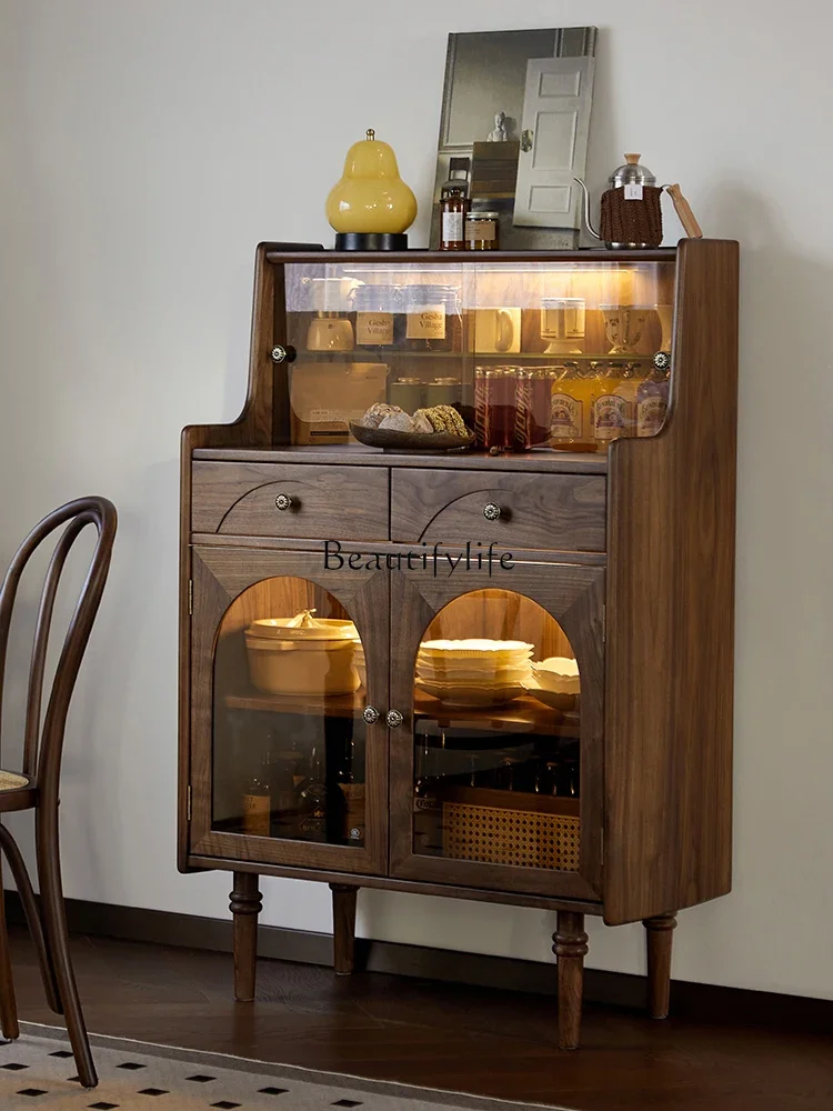 

LXAmerican all-solid wood dining side cabinet, black walnut storage cabinetSSS