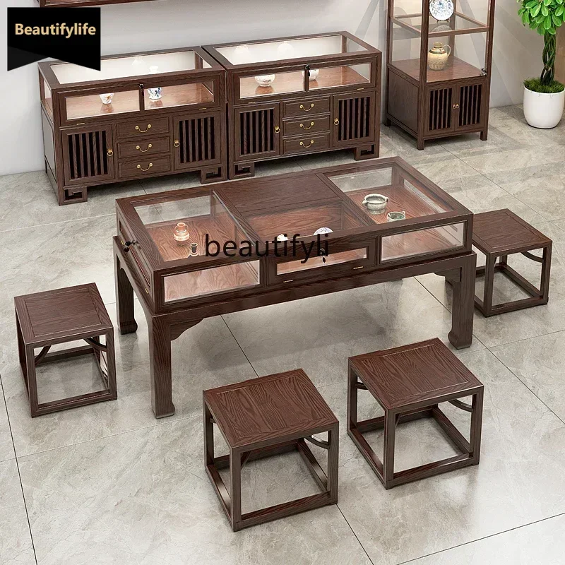 

LtНовый китайский дисплей из цельного дерева, счетчик ювелирных изделий, стеклянный стол для переговоров, контейнер, островный шкаф lll