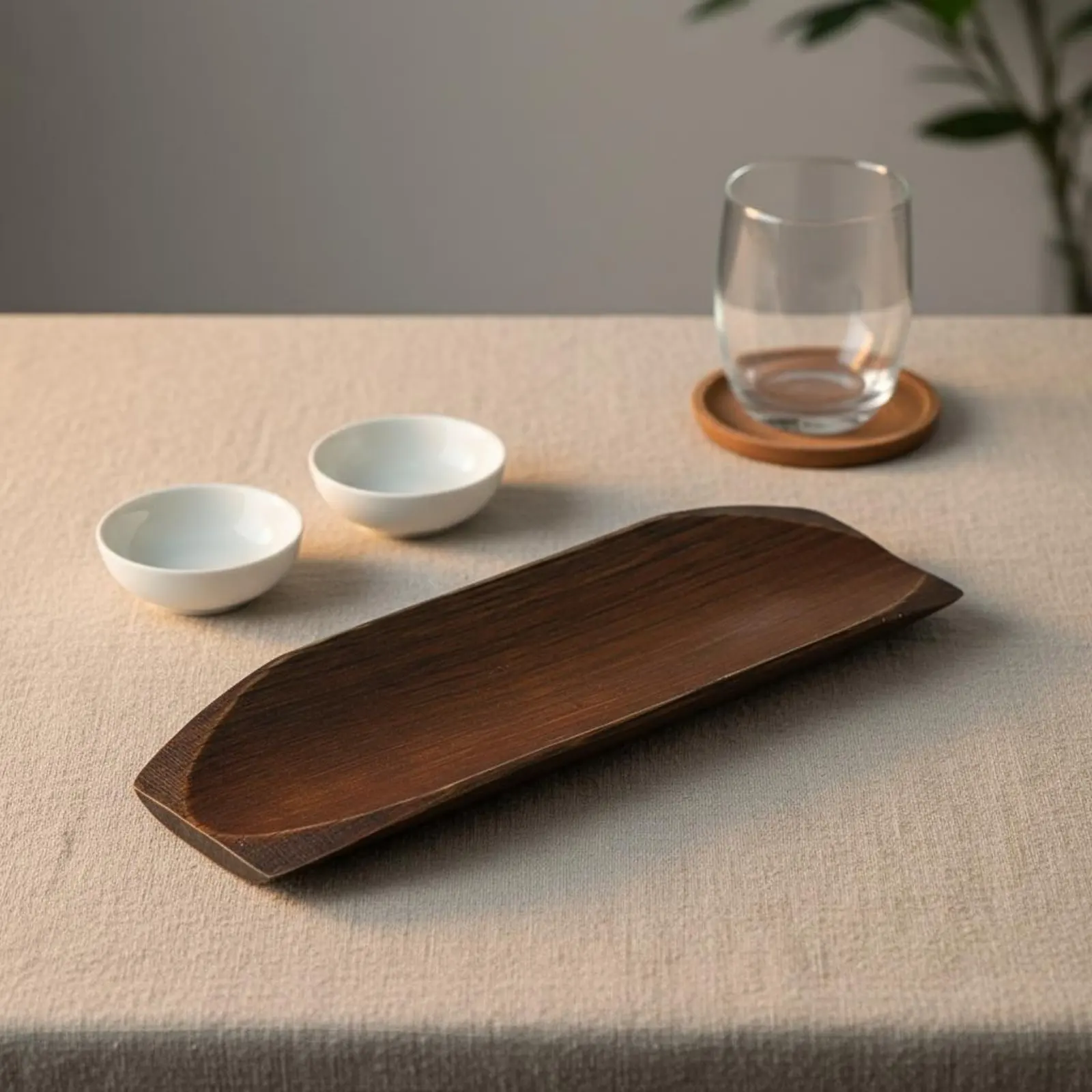 Rectangular Wood Serving Platter Hand Polished Dense Wood Cutlery Rest Tableware Eco-Conscious for Home Dining, Restaurant