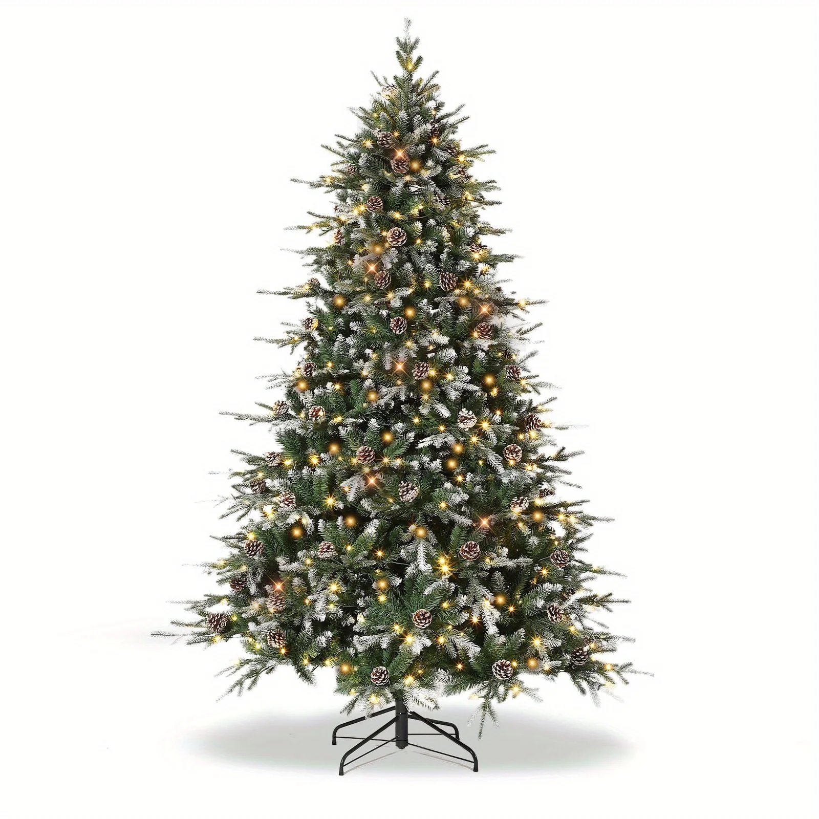 

Snow Flocked Christmas Tree Prelit, Norway Spruce, Warm White Light, Artificial Christmas Full Tree with Gloves & Stand, Green