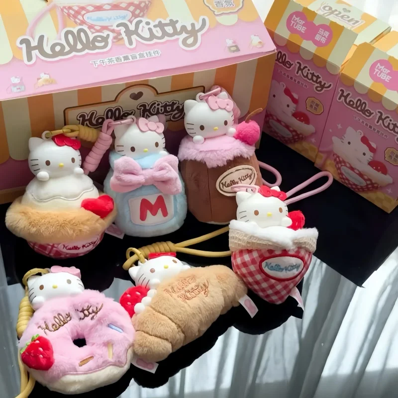 Toptoy Sanrio Hello Kitty Nachmittagstee Aromatherapie Blindbox Schlüsselanhänger Auto-Anhänger Plüschpuppe Taschenanhänger für Kinder Süßes Geschenk