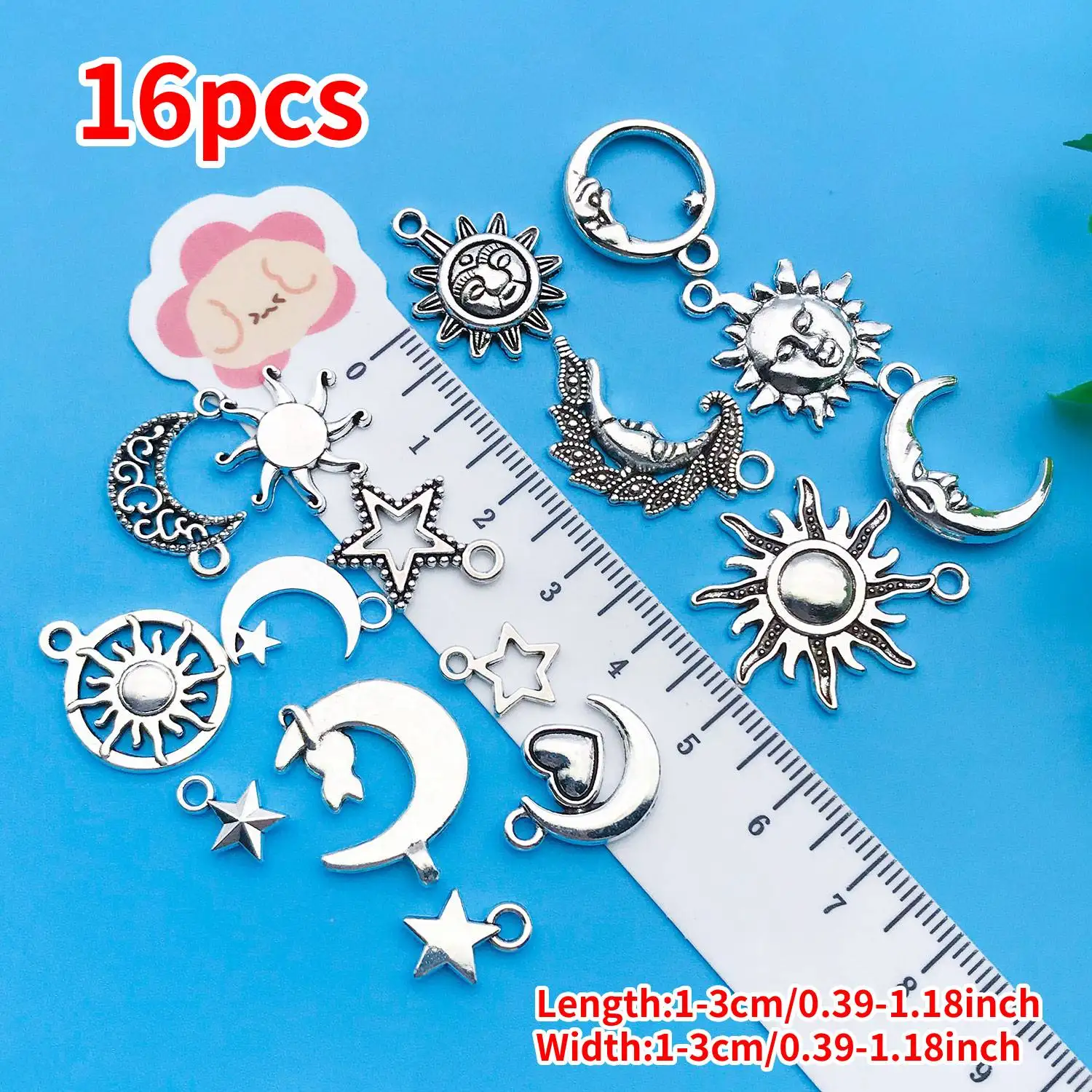 16pcs Alloy Silverly Sun Star Moon Pendant Set Suitable DIY Keychain Earrings Charms For Necklace Jewelry Making Accessories - view 4