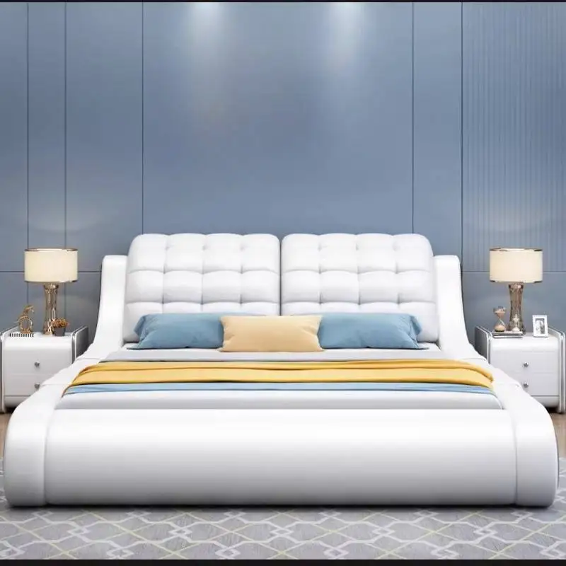 

Beige Luxury Cute Set Bed Frame Grounded Modern Double Bases Bedroom Bed Household Style Solid Cama De Casal Bedroom Furniture