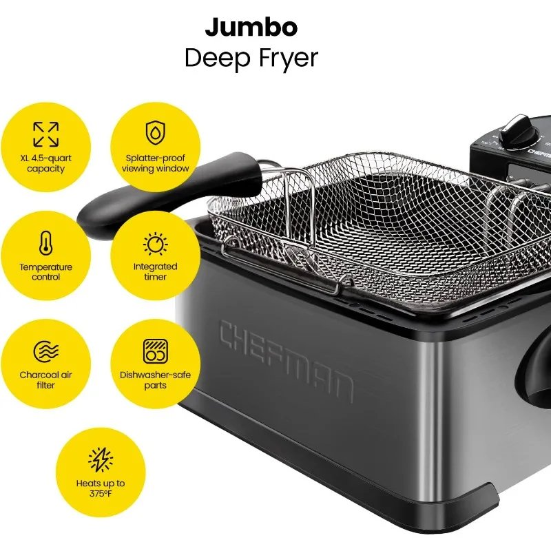 Deep fryer with basket , XL 4.5 L, adjustable temperature and timer