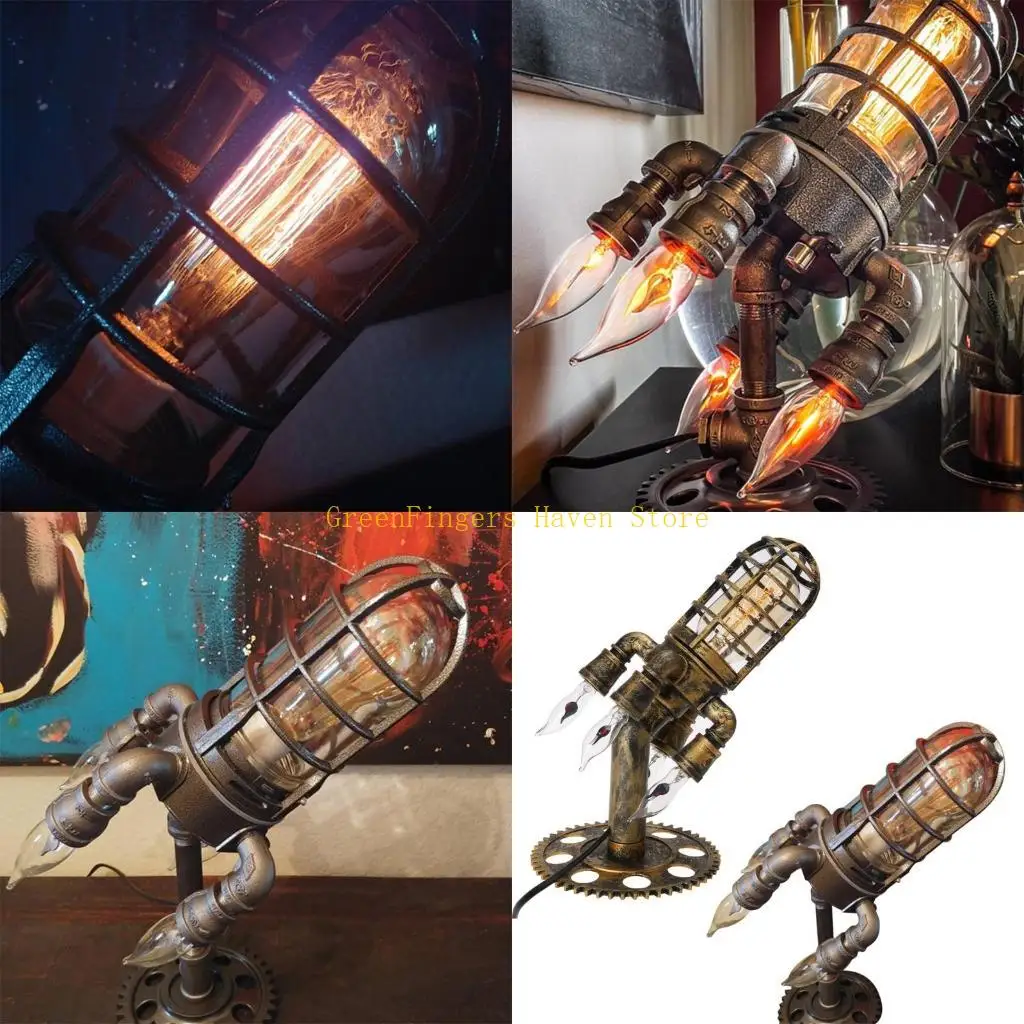 Retro Steampunk Rocket Light Home Decoration Rocket Flame Desktop Night Light Plug Specification Desk Lamp
