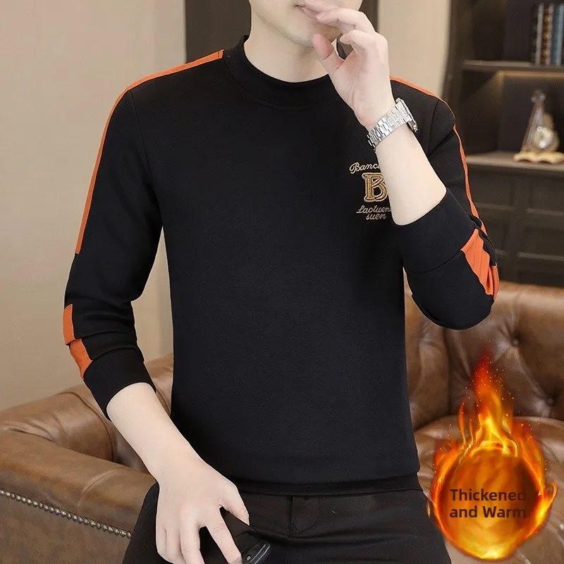 

Утепленная теплая мужская футболка с длинным рукавом, модная, приталенная, молодежная, для ношения под одеждой, повседневная, на флисовой подкладке, из смесового полиэстера и хлопка