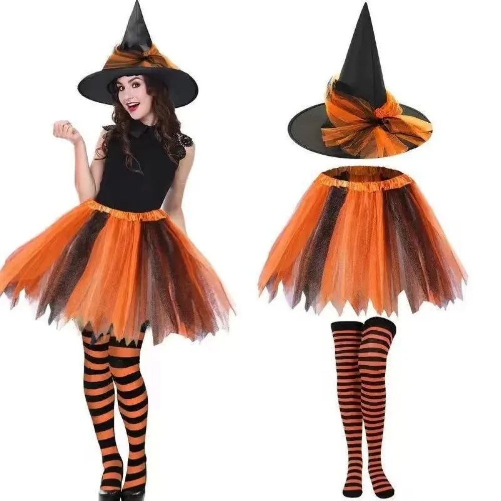 Striped Socks Witch Tutu Skirt Set Fancy Dress Party Halloween Witch Costume Outfit Wizard Cosplay Set Halloween Party 4