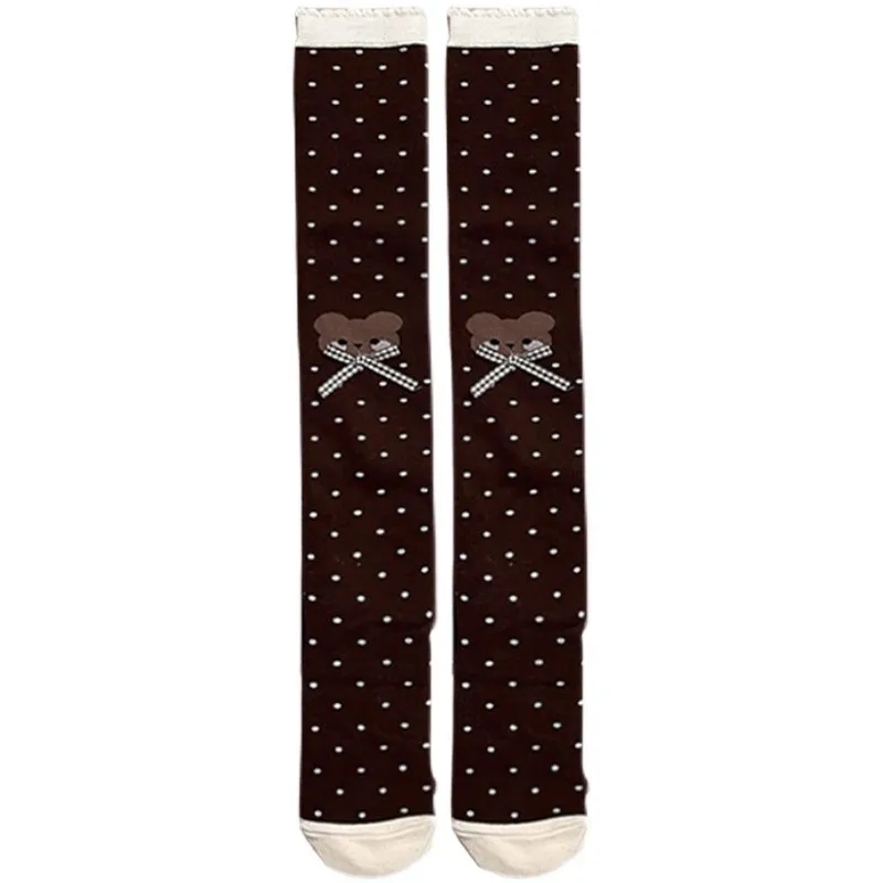 Japoński mały miś Polka Dot Bow Lolita skarpetki damskie jesienne zimowe podkolanówki gruba czesana bawełna Kawaii odchudzanie pończochy