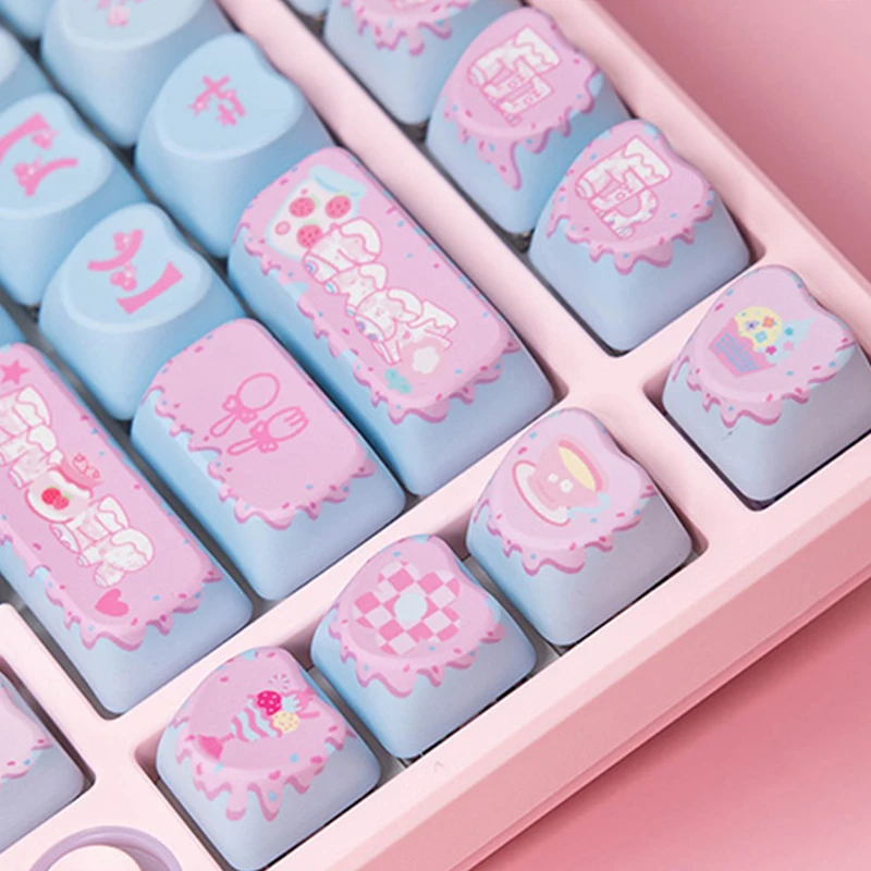 Pink Blue Love heart Keycap Ice Cream Pbt Sublimation Mechanical Keyboard Similar To 144 Keys Oem Pbt Cartoon Cute Game Keycaps