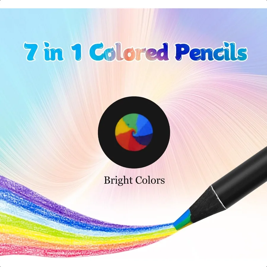 7 สีใน 1 สายรุ้งดินสอสีสีดําดินสอไม้หลากสี Art plies สําหรับระบายสี Sketching Presharpened 16