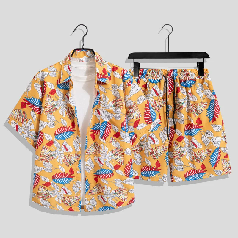 

Summer Men's Hawaiian Flower Shirt Seaside Casual Suit Loose Handsome Beach Vacation Short Sleeve Floral Shirt Shorts Set
