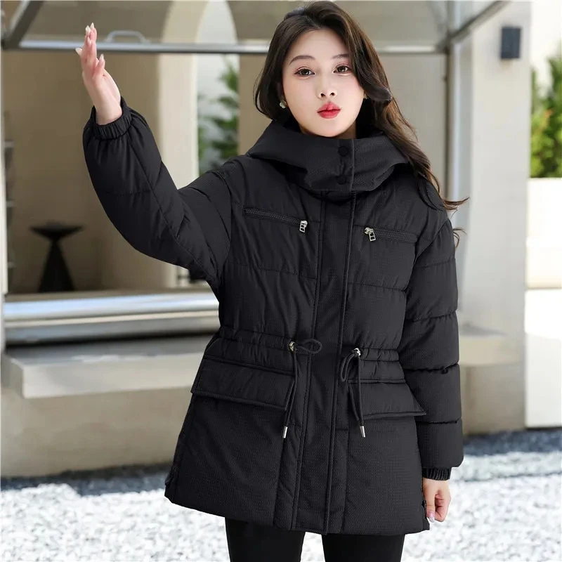 

Down Jacket Women Parkas Winter 2025 New Cotton-Padded Coat Ladies Long Loose Thick With Large Overcoat Pockets Jacquard Outwear