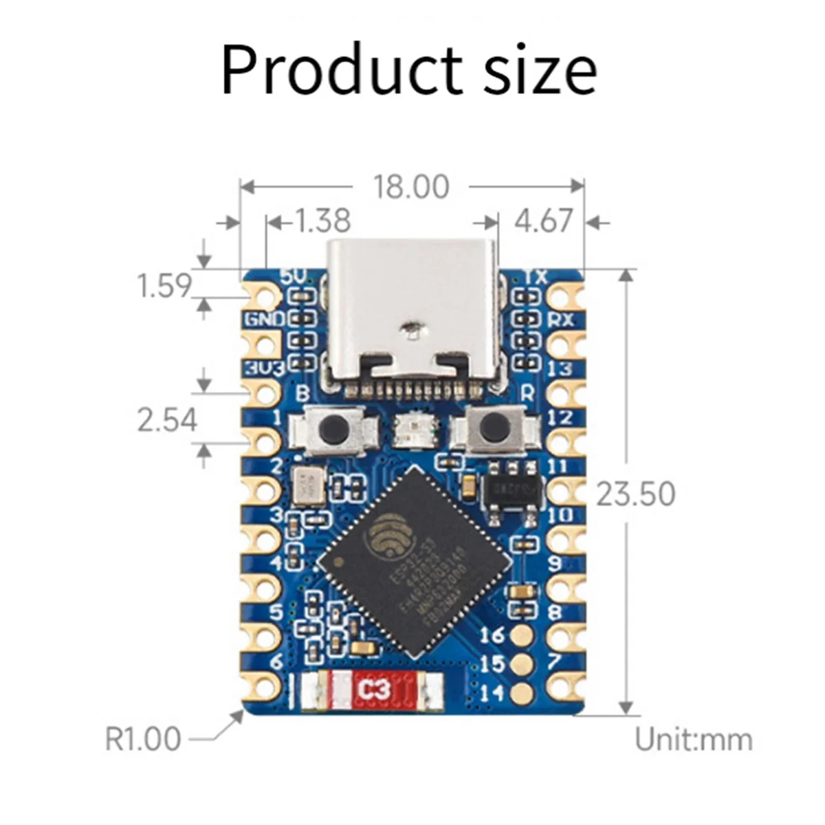 Waveshare ESP32-S3 Mini-Modul Dual-Core-Prozessor 240 MHz Lauffrequenz Wi-Fi und Bluetooth 5.0 Entwicklungsboard-Modul, B