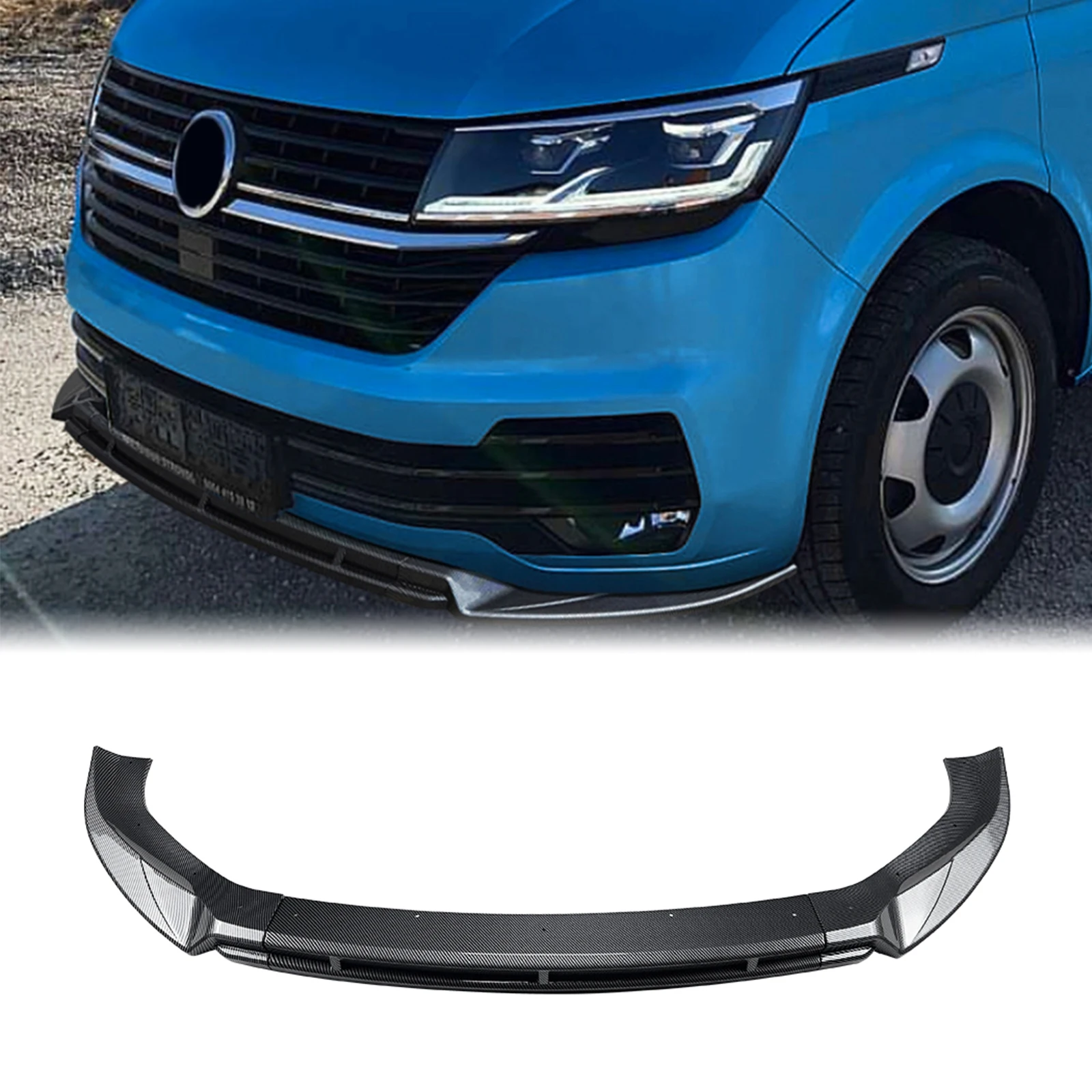 Image of Carbonfaser-Optik/Hochglanz-Schwarz Frontspoilerlippe Splitter für Volkswagen Transporter Multivan T6.1 2020-2024 Untere Spoilerlippe