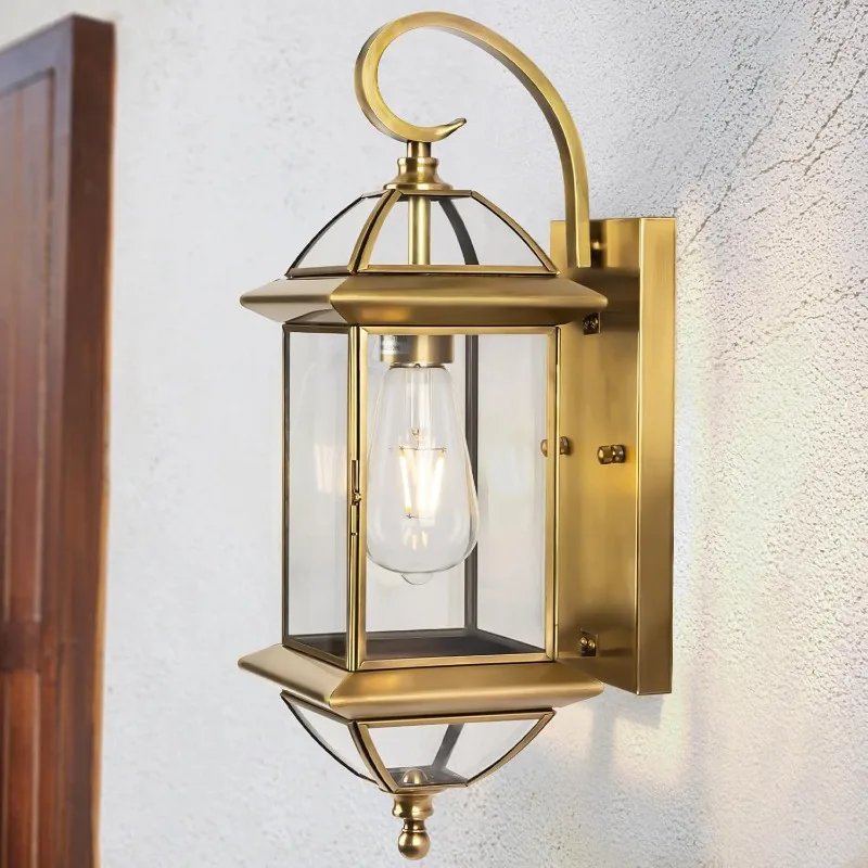 

Copper Wall Light Fixture Outdoor 18 Inch, Large Oil Rubbed Brass 100% Solid Copper Outside Wall Mounted Porch Lantern with