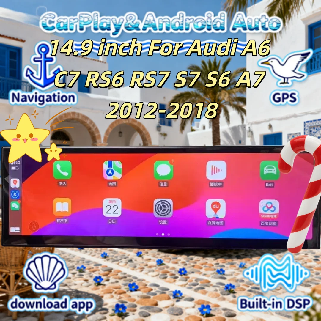 

14,9-дюймовый беспроводной CarPlay Android 13 для Audi A6 C7 RS6 RS7 S7 S6 A7 2012-2018 мультимедийный видеоплеер стерео GPS-навигация