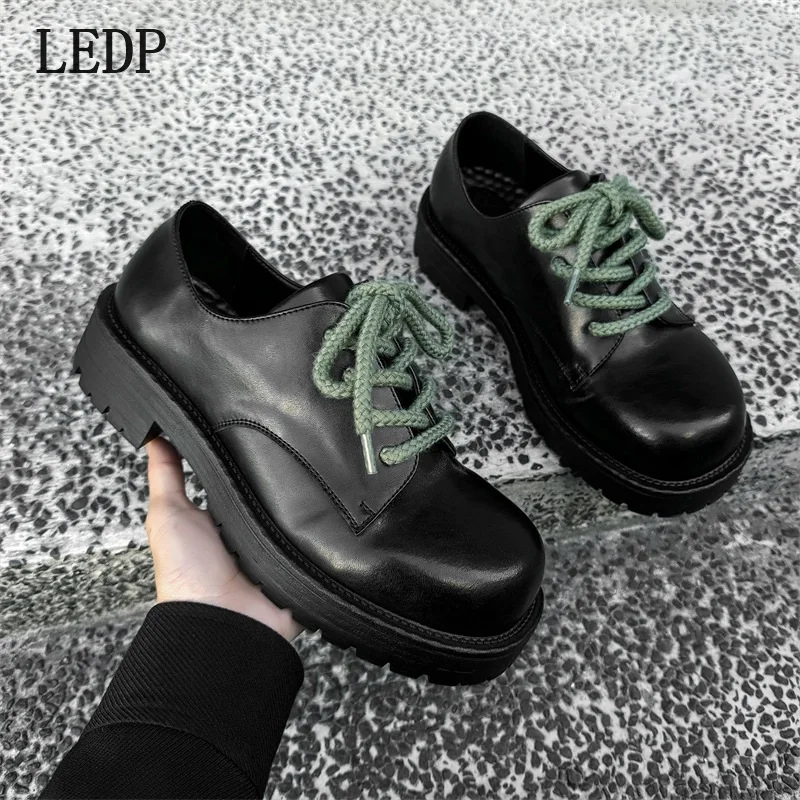 

LEDP Niche Color-block Design Derby Shoes for Men in The Autumn of 2025 Thick-soled Height-increasing British Style Casual Shoes