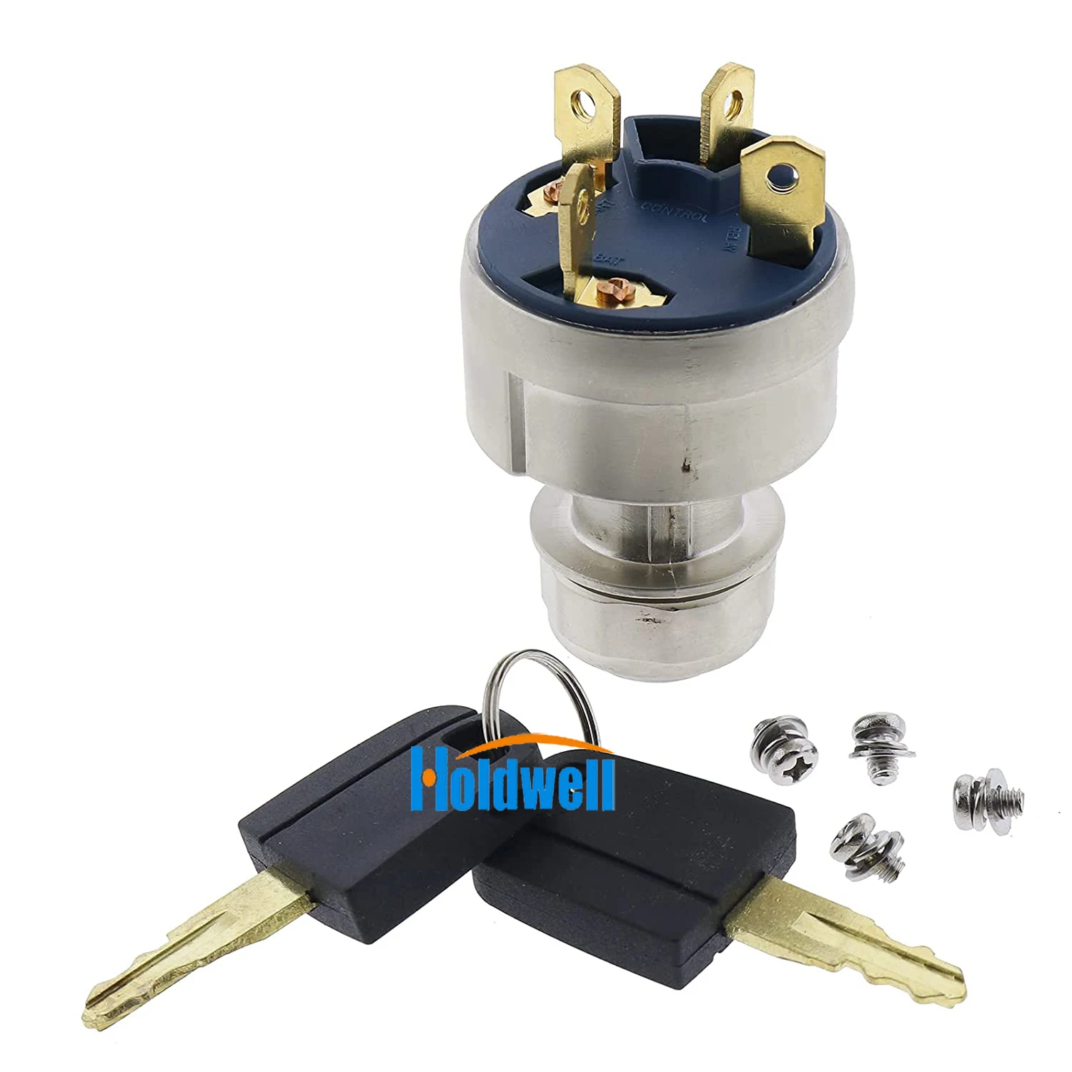 Holdwell 4 Terminal Ignition Switch with 2 Keys 237-3530 2373530 for Caterpillar CAT 305CR 304CR 303 CR Mini Hydraulic Excavator