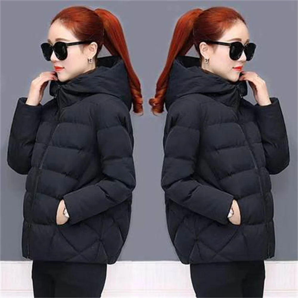 New Black Fashion Puffer Coats Winter Hooded Cotton Coat Loose Jackets Women Short Down Cotton Jacket Casual Female Outwear