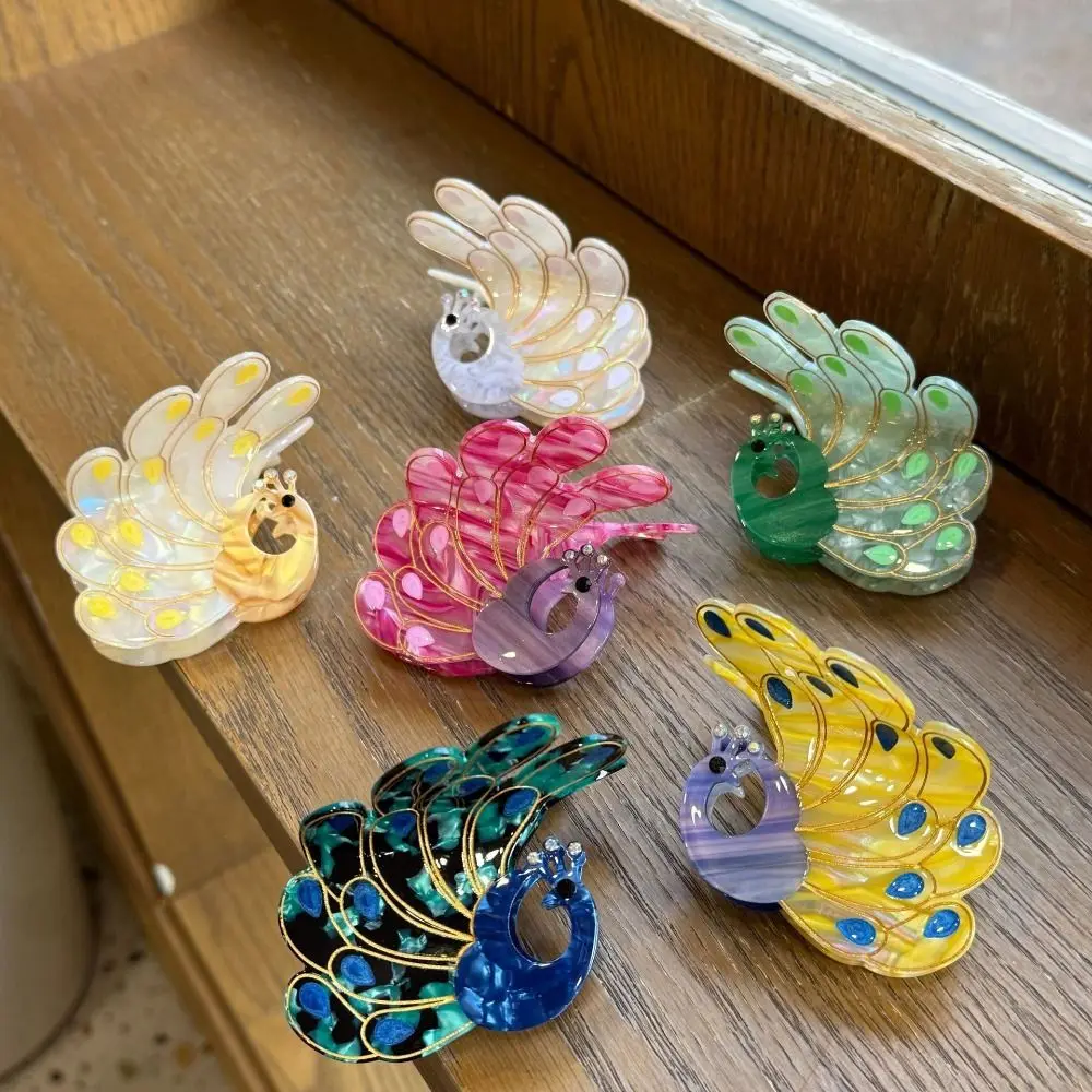 

Korean Style Peacock Acetate Hair Claw Sweet Diamond Cartoon Animal Hair Clip Cute Hair Accessories Acetic Acid Shark Clip Girls